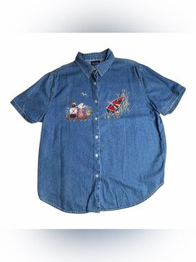 Solutions Original 90s Y2K Vintage Country Fishing Denim Button Up Top Sz XL